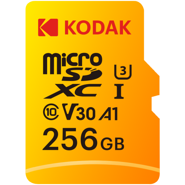 Kodak 256GB UHS-I U3/V30/A1 Micro SD Hafıza Kartı + Adaptör (Sarı)