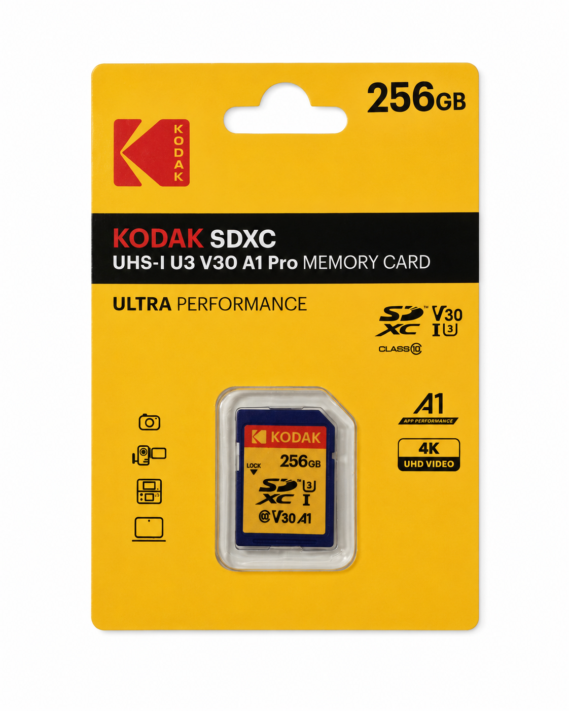 Kodak 256GB UHS-I U3 V30PRO SD Hafıza Kartı (160MB/s - 145MB/s)