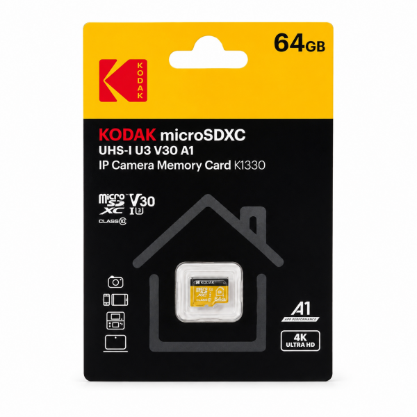 Kodak 64GB UHS-I U3/V30/A1 Güvenlik Kamerası İçin Micro SD Kart KI330
