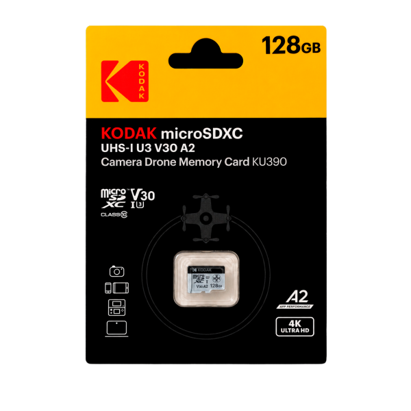 Kodak 128GB UHS-I U3/V30/A2 Drone İçin Micro SD Kart KU390 (Pocket Kameralarla Uyumlu) (160MB/s - 145MB/s)