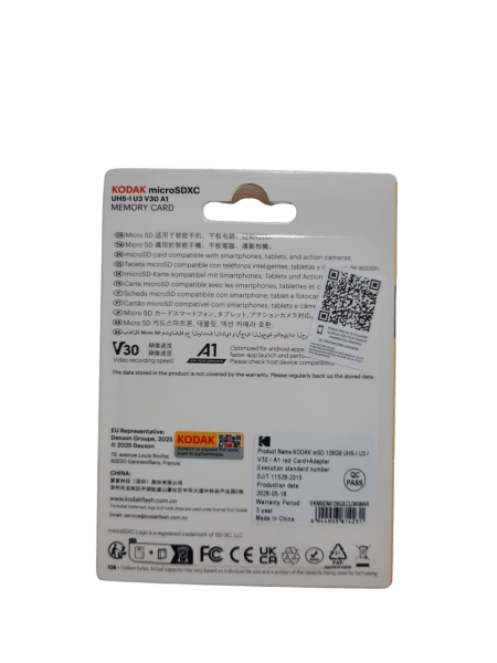 Kodak 128GB UHS-I U3/V30/A1 Micro SD Hafıza Kartı + Adaptör (Kırmızı)