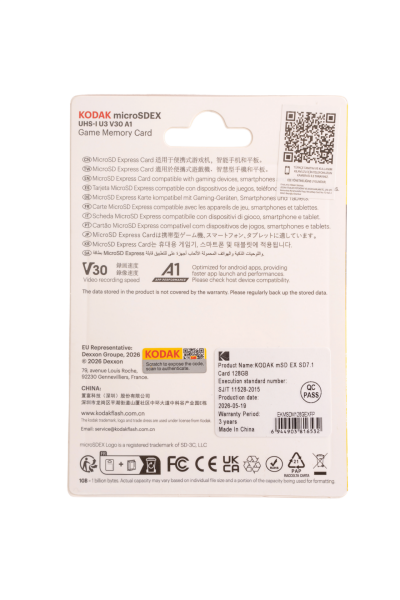 Kodak 128GB UHS-I U3/V30/A1 Express Micro SD Oyun Kartı SD7.1 (900MB/s-550MB/s)