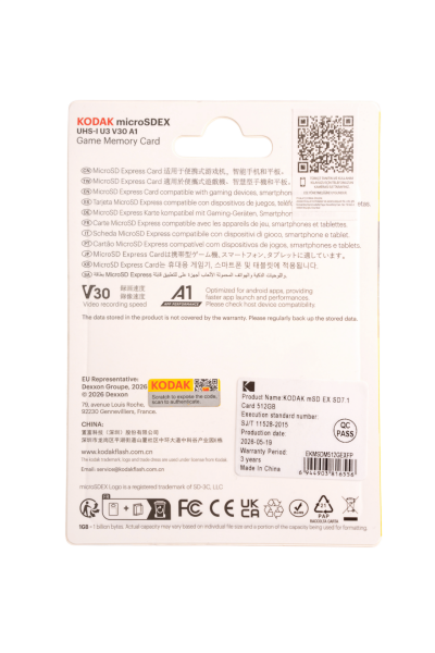Kodak 512GB UHS-I U3/V30/A1 Express Micro SD Oyun Kartı SD7.1 (900MB/s-800MB/s)