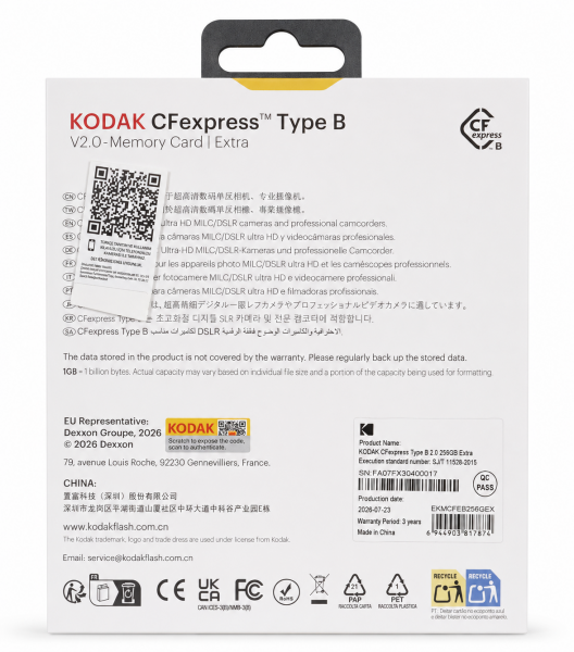 Kodak 256GB CF Express Type B 2.0 Extra Hafıza Kartı (1700MB/s - 1650MB/s)