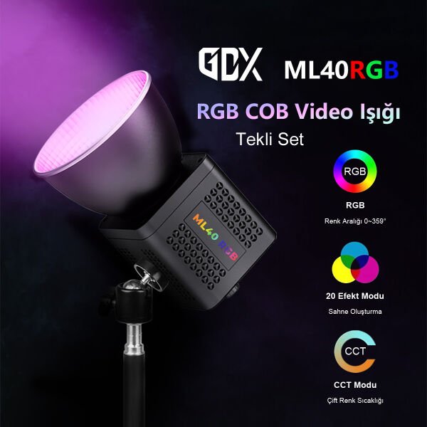 GDX ML40RGB Fotoğrafçılık ve Video Çekim Tekli Işık Seti