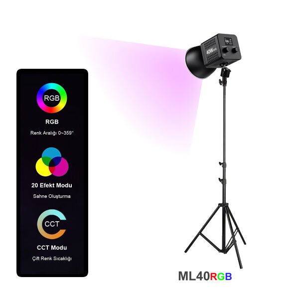 GDX ML40RGB Fotoğrafçılık ve Video Çekim Tekli Işık Seti