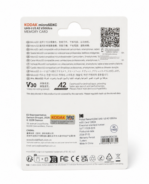 Kodak 128GB UHS-I U3 A2 V30Ultra Micro SD Hafıza Kartı  (Pocket Kameralarla Uyumlu)