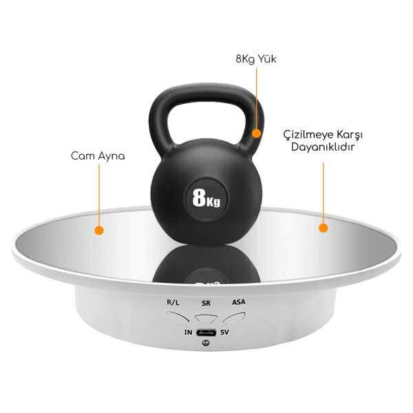 GDX TUTA-20 Ayna Yüzeyli 20 cm Turn Table - Döner Stand - Döner Tabla