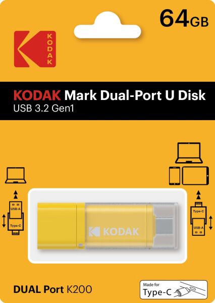Kodak 64GB 3.2 Gen1 Type-C + USB Bellek  (K200Y)