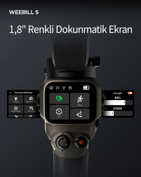 Zhiyun WEEBILL 5 -  3 Eksenli Kamera Gimbalı – AI Takip, Dahili Tutma Kolu ve 3 kg Taşıma Kapasitesi