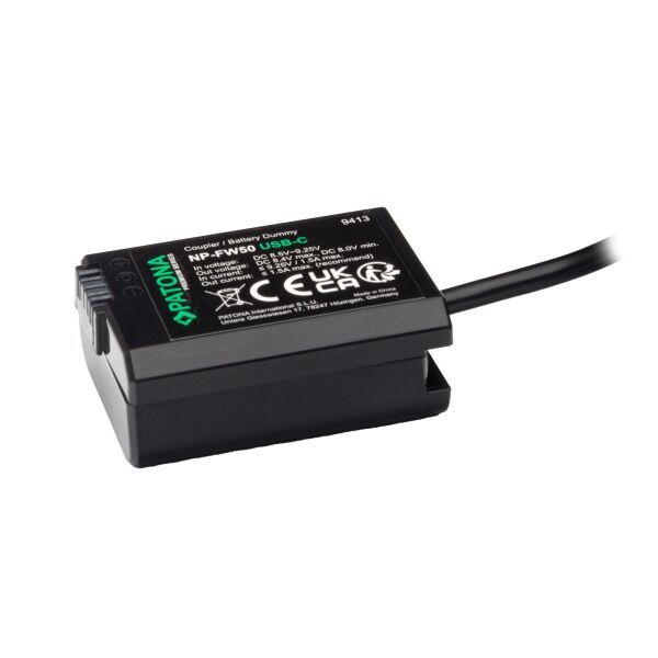 Patona 9413 Sony NP-FW50 İçin  USB-C Girişli Kukla Pil Adaptörü
