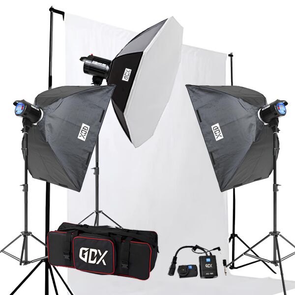 GDX BM400 3'lü Paraflaş Set + Seyyar Fon Perde 3x6 Metre