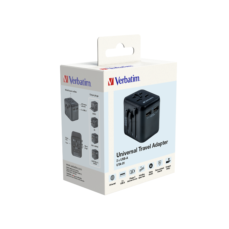 VERBATIM 49543 - UNO TRAVEL ADAPTER UTA-01 2XUSB