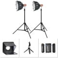 PDX KY-BKO323 İkili Led Işık, Lensgo TC7 Prompter, Lensgo 318C Mini Mikrofon ve Tripod Kit