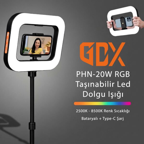 GDX PHN-20 RGB Taşınabilir LED Dolgu Işığı