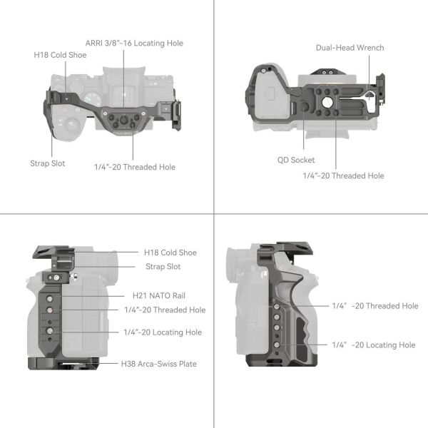 SmallRig 4481 Sony 7R V / 7 IV / 7S III / 1 / 7R IV için HawkLock Hızlı Çıkarma Kafesi