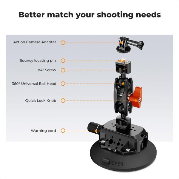 K&F Concept KF31.100 4,5'' Kamera Vantuzu Sihirli Kol Cep Telefonu Kelepçesi ve GoPro Adaptör ile