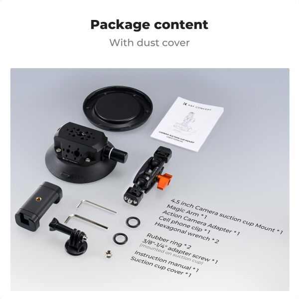 K&F Concept KF31.100 4,5'' Kamera Vantuzu  Sihirli Kol Cep Telefonu Kelepçesi ve GoPro Adaptör ile