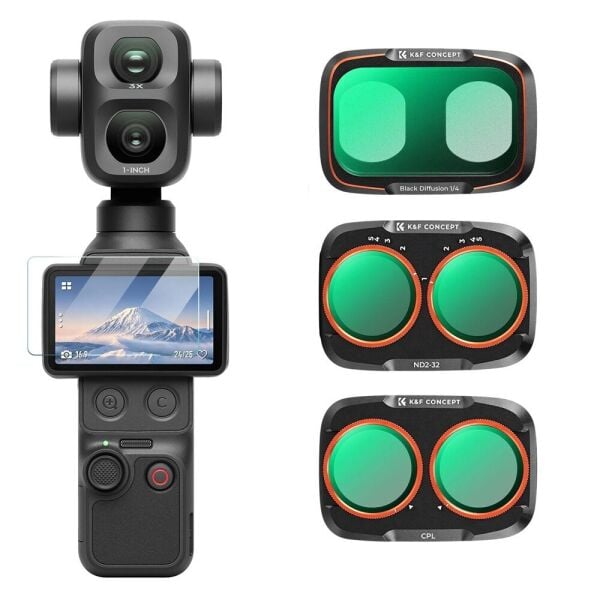 K&F Concept DJI Osmo Pocket 4P İçin 3 Parça Filtre Seti (CPL + Black Mist 1/4 + ND2-32) (Metal)