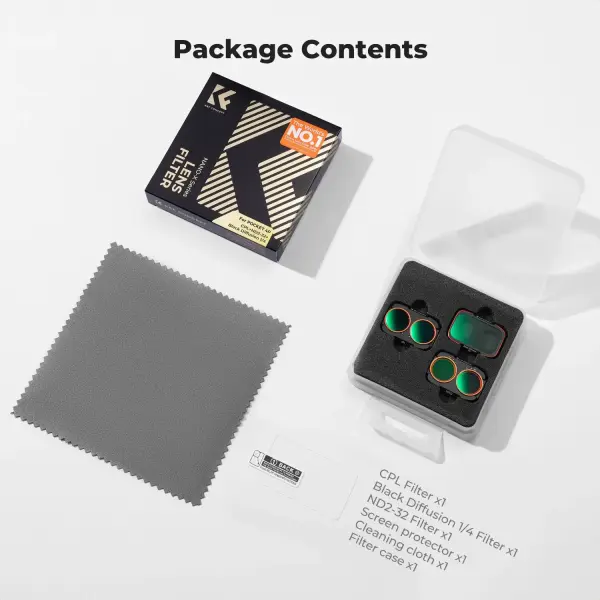 K&F Concept DJI Osmo Pocket 4P İçin 3 Parça Filtre Seti (CPL + Black Mist 1/4 + ND2-32) (Metal)