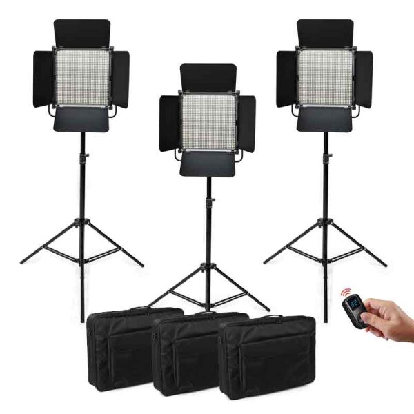 GDX CF-Led 1024W 3'lü Sürekli Video Panel Led Işık Seti