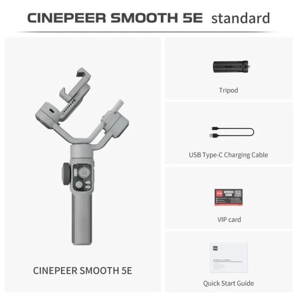 Zhiyun CINEPEER SMOOTH 5E Combo (AI) – Akıllı 3 Eksenli Telefon Gimbal + Dahili Işık + Yapay Zeka Takip