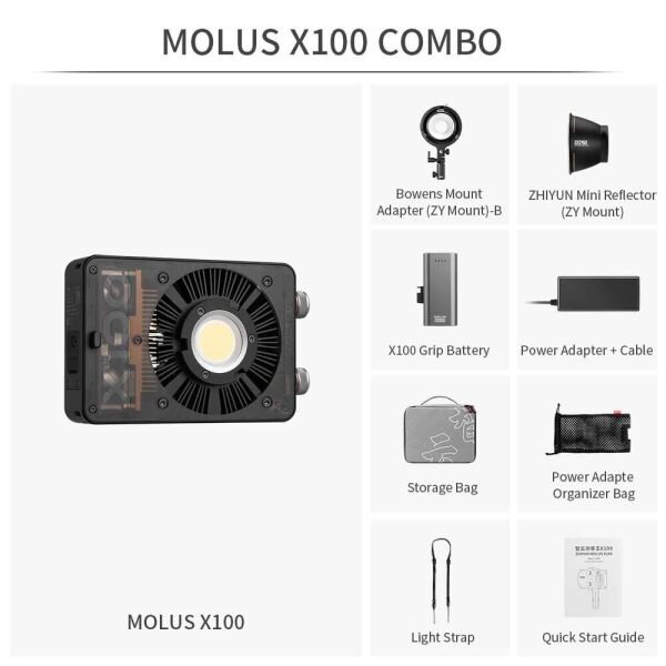 Zhiyun Molus X100 100W COB Taşınabilir LED Işık Combo Paket