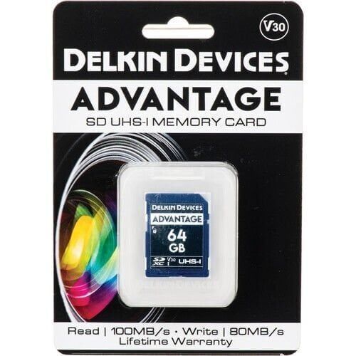 Delkin 64GB SD UHS-I V30 Advantage Hafıza Kartı (Okuma:100 -Yazma:80)
