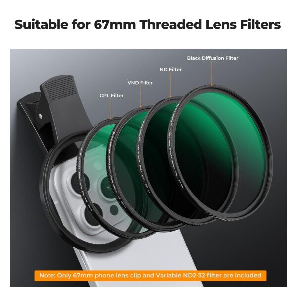 K&F Concept 67mm Klipsli ND2-32 Telefon Kamera Lens Filtre Kiti