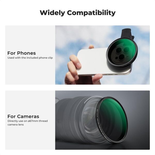 K&F Concept 67mm Klipsli ND2-32 Telefon Kamera Lens Filtre Kiti