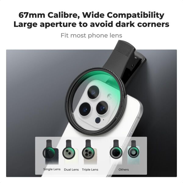 K&F Concept 67mm Klipsli CPL Telefon Kamera Lens Filtre Kiti