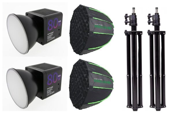 PATONA 4245 SL-80R 80W RGB LED Hızlı Kurulum  60cm Octagon Softbox Video ve Fotoğraf ışığı Çiftli Kit