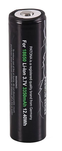 Patona 6516 Premium 18650 Cell Unprotected Sharp/Button Top 3.7V 3350 Mah