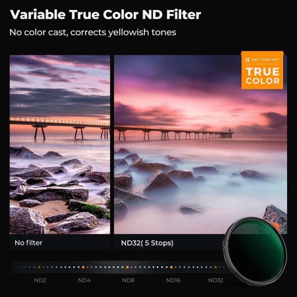 K&F Concept 58mm NANO-X ND2-32  (1-5 Stop) True Color Ultra  Değişken Filtre