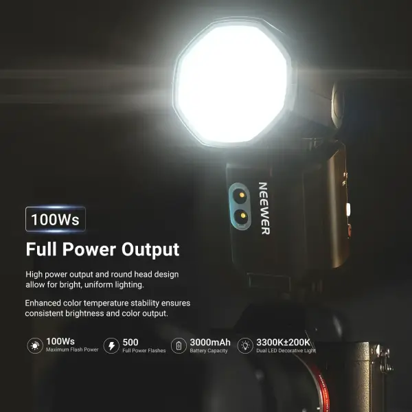 Neewer Z3R-N Nikon Uyumlu 100W Yuvarlak Kafa Akülü Tepe Flaşı