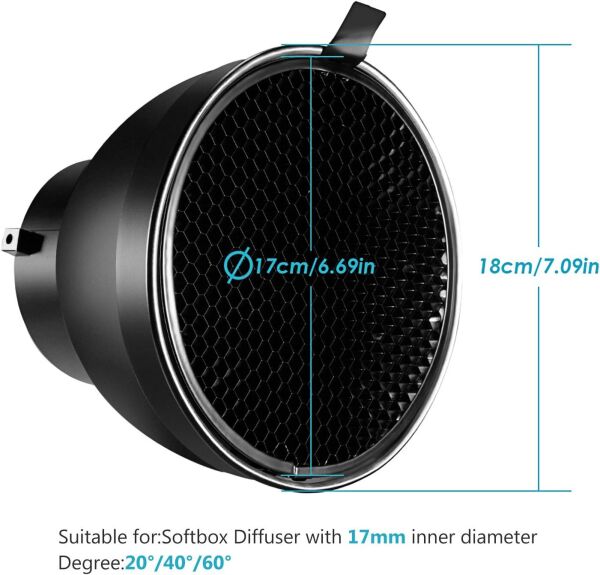 NEEWER 7 İnç Reflektör ve 20°/40°/60° Petek Izgara Seti