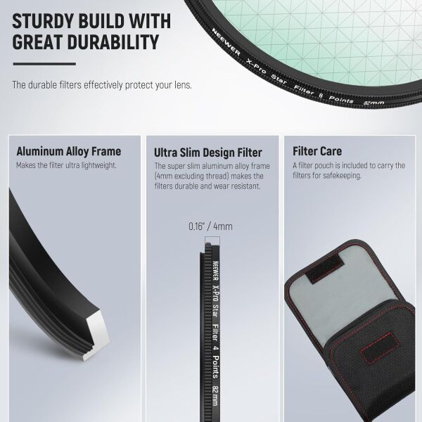 NEEWER 82mm 3'lü Yıldız Filtre Kiti (4, 6, 8 Noktalı)