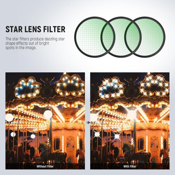 NEEWER 82mm 3'lü Yıldız Filtre Kiti (4, 6, 8 Noktalı)