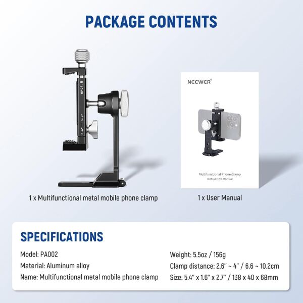 NEEWER PA002 Alüminyum Alaşımlı Döndürülebilir Akıllı Telefon Tripod Adaptörü