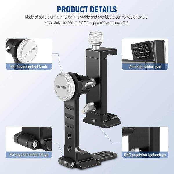 NEEWER PA002 Alüminyum Alaşımlı Döndürülebilir Akıllı Telefon Tripod Adaptörü