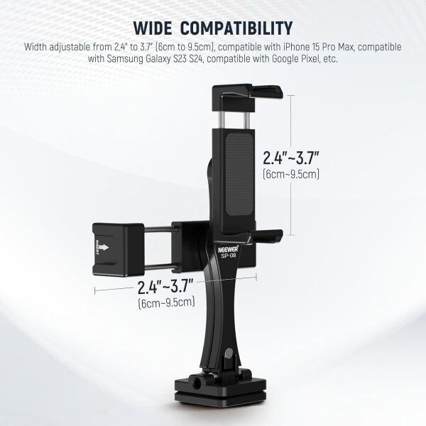 NEEWER SP-08 Metal Telefon Tripod Montaj Adaptörü (Çift Telefon Tutuculu)