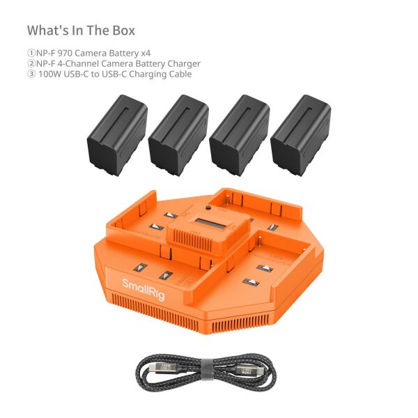 SmallRig 4834 NP-F970 4 Kanallı Kamera Pil Şarj Cihazı ve 4 Pil Takımı
