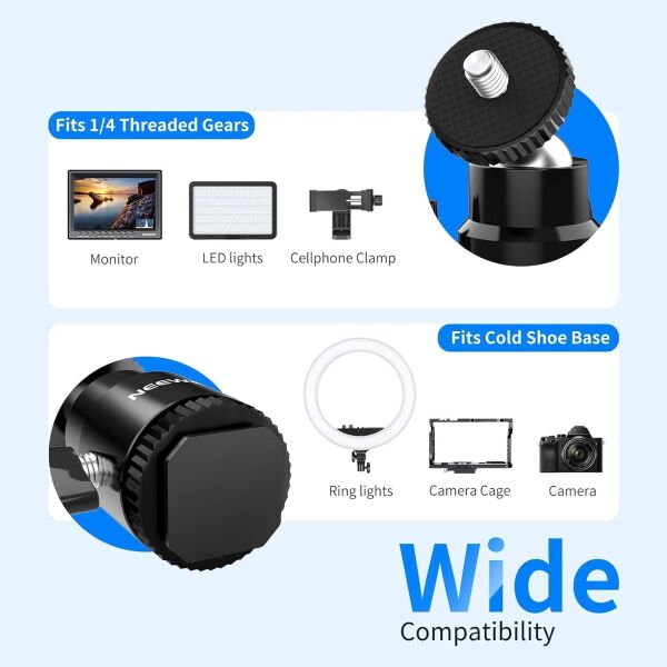 NEEWER ST17 1/4'' Kamera Hot Shoe Adaptörü (Mini Bilyeli Başlık) - 2'li Paket