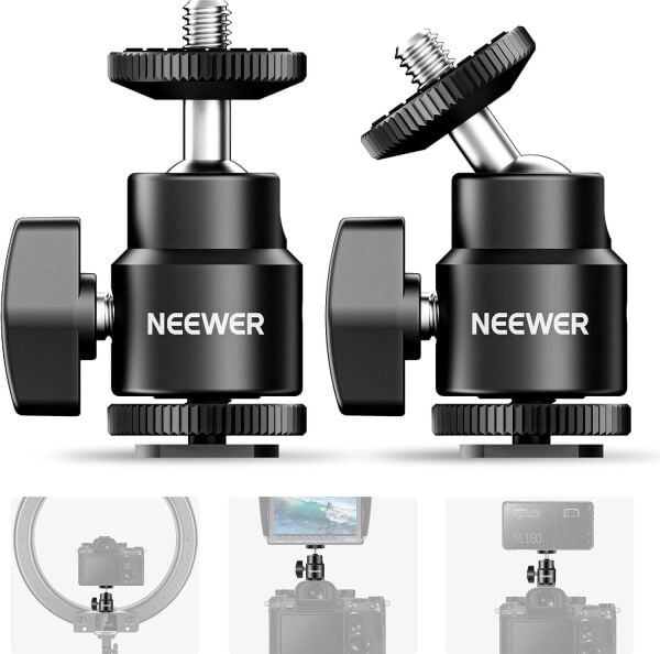 NEEWER ST17 1/4'' Kamera Hot Shoe Adaptörü (Mini Bilyeli Başlık) - 2'li Paket