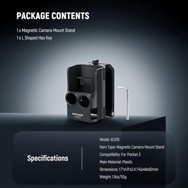 NEEWER BASICS AC015 Manyetik Kamera Montajı (DJI Osmo Pocket 3 Uyumlu, 180° Dönebilir)