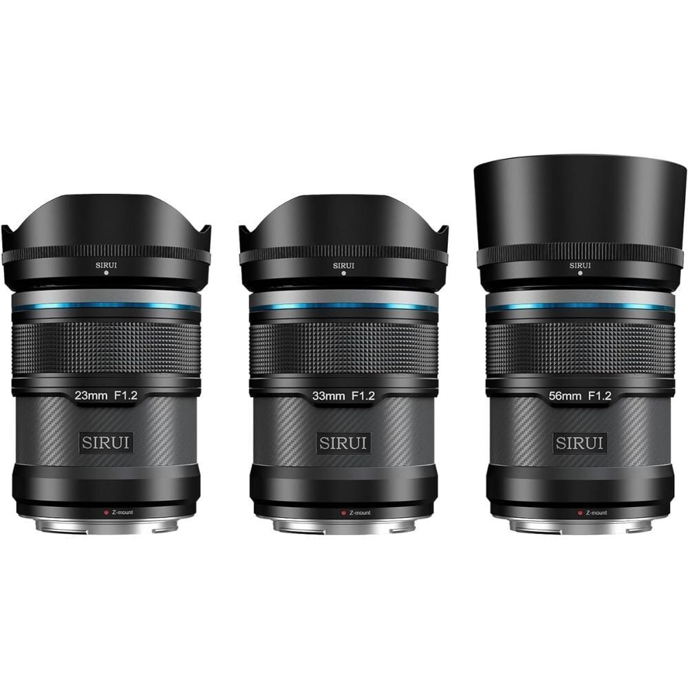 Sniper 23mm, 33mm & 56mm F1.2 APSC Auto-Focus Lens Kit (E Mount, Black, Carbon Fiber)