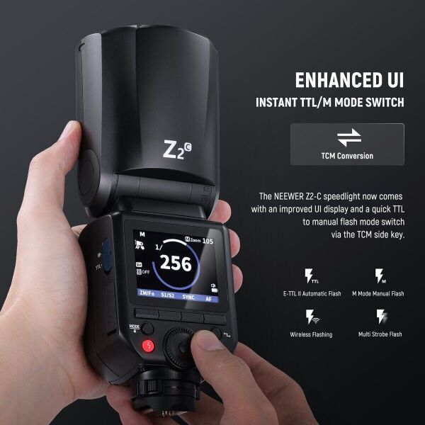 Neewer Z2PRO-F Fujifilm Uyumlu 76W Yuvarlak Kafa Akülü Tepe Flaşı