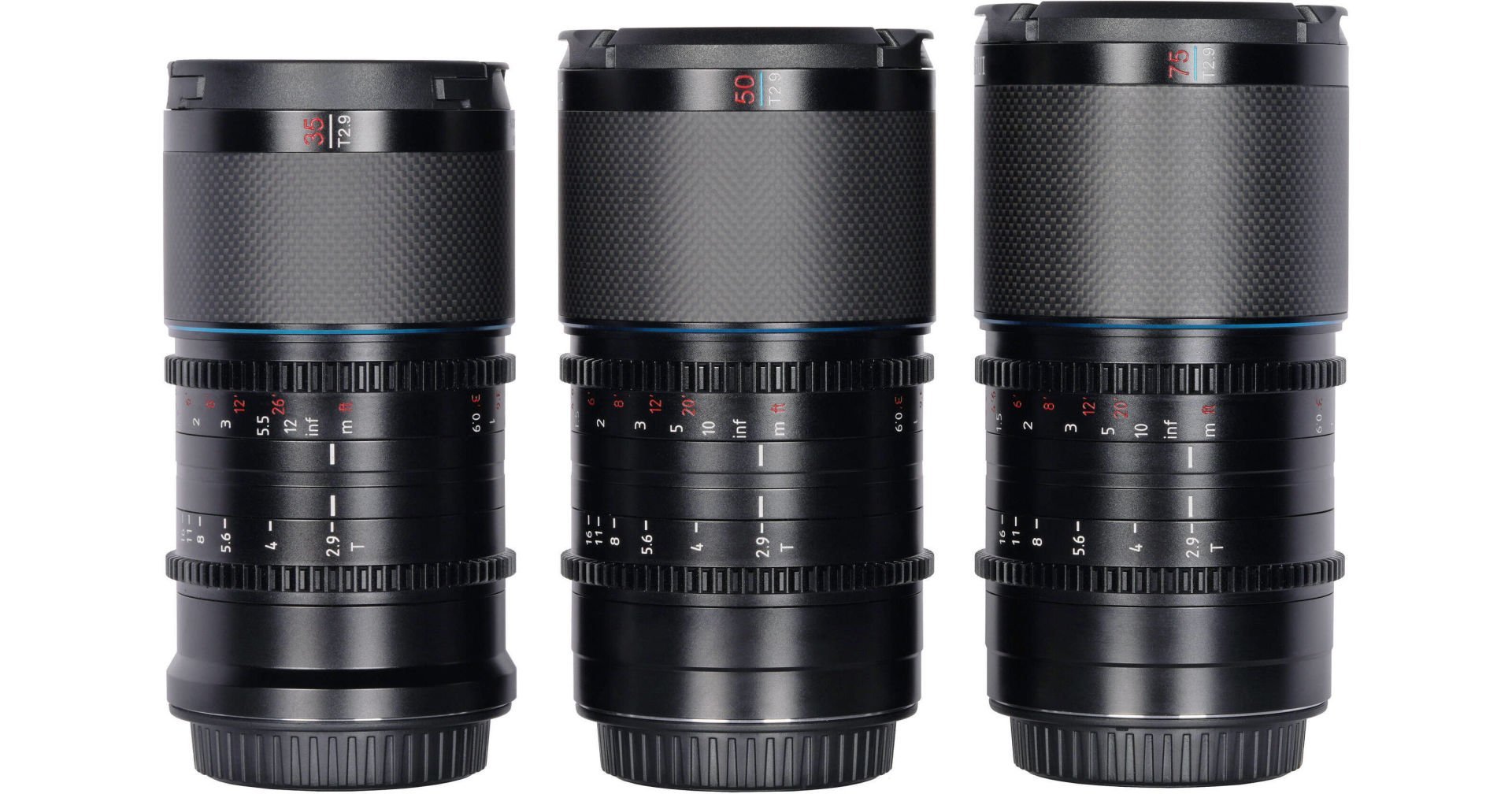 Saturn 1.6x Carbon Fiber Full-frame Anamorphic Lens Set E Mount (35mm, 50mm, 75mm, Blue Flare)