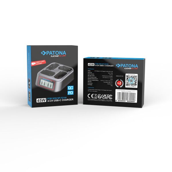 Patona 4179 Platinum USB-C PD QC 4-Port Fast Charger Sony NP-FZ100