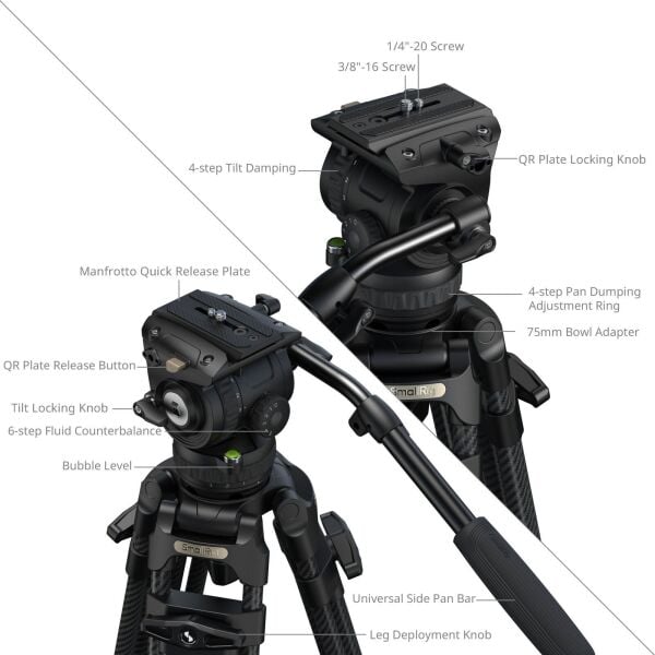 SmallRig 5580 FSD16 FreeSpeed Ağır Hizmet Tipi Karbon Fiber Tripod